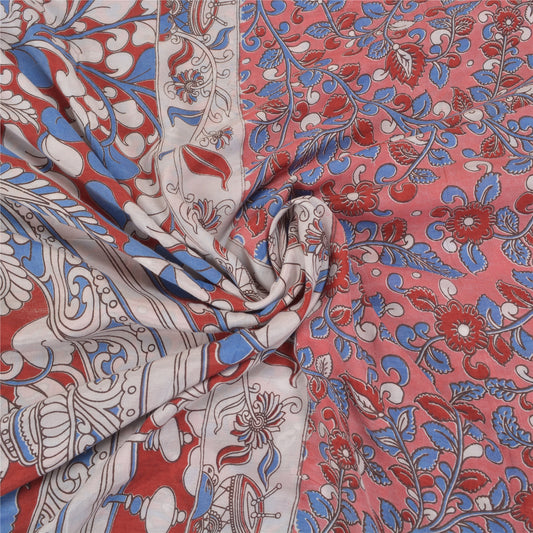 Sanskriti Vintage Pink Sarees 100% Pure Cotton Handmade Kalamkari Sari Sustainable Fabric