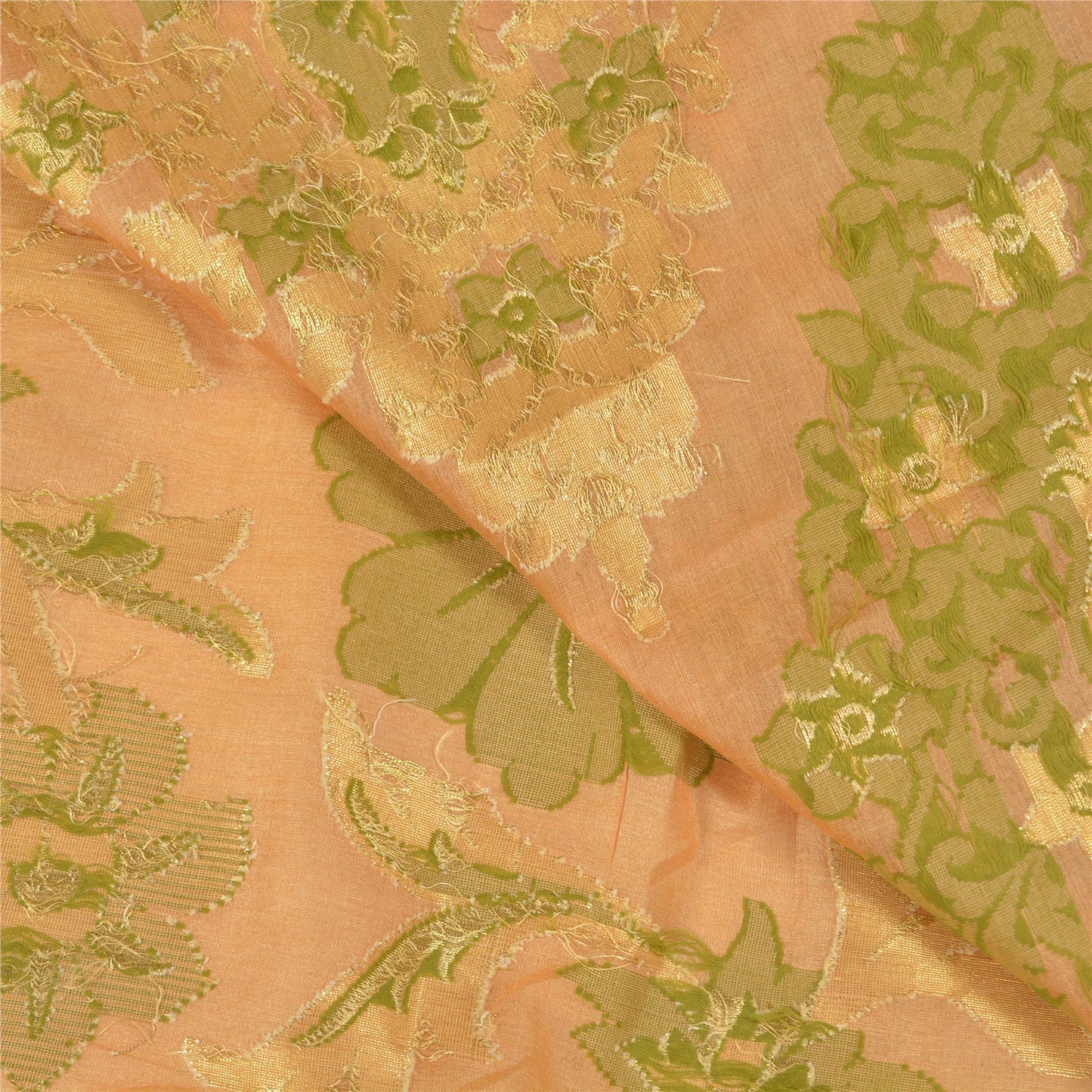 Sanskriti Vintage Fawn Sarees 100% Pure Silk Woven Premium Sari Craft Sustainable Fabric