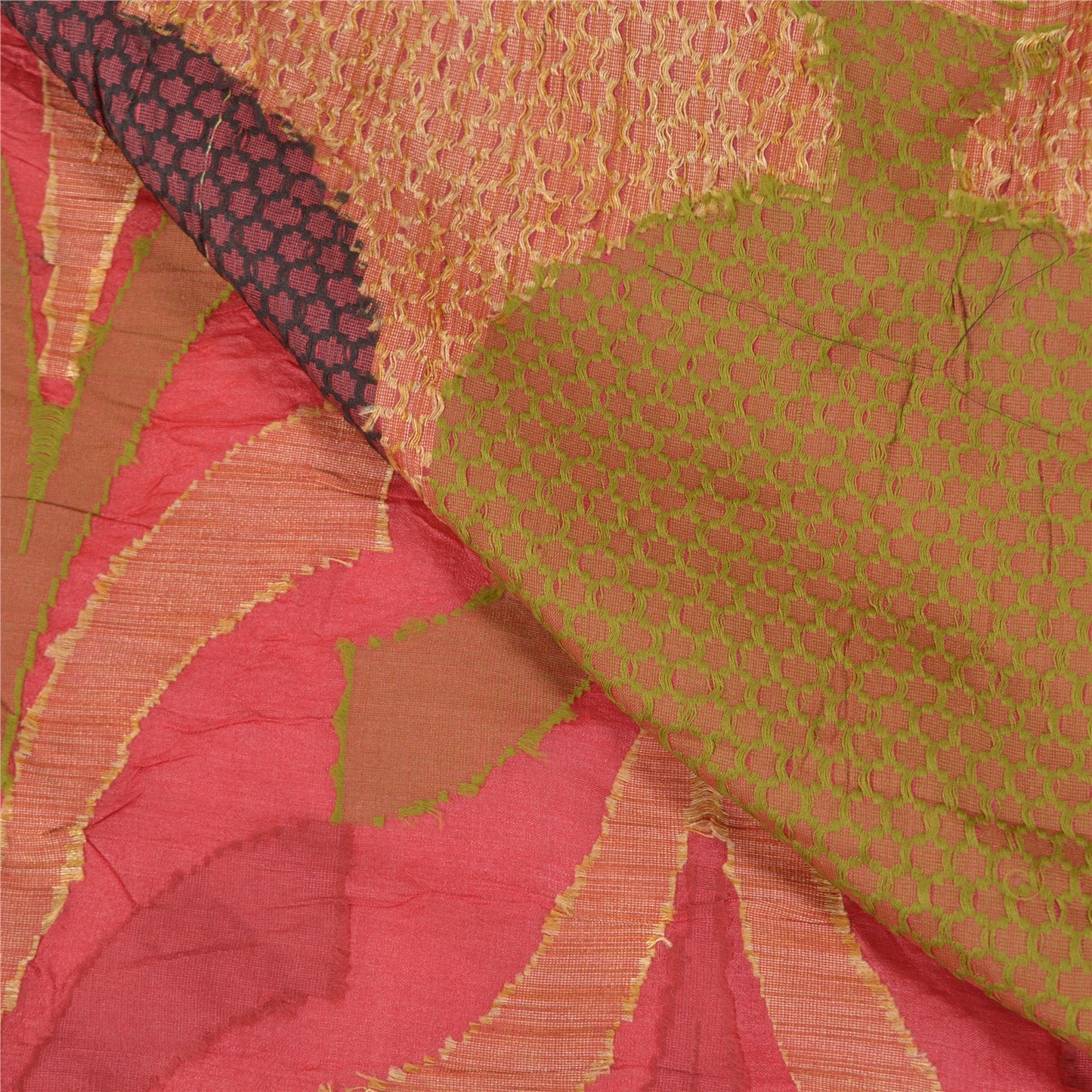 Sanskriti Vintage Dark Red Sarees 100% Pure Silk Hand-Woven Sari Craft Sustainable Fabric