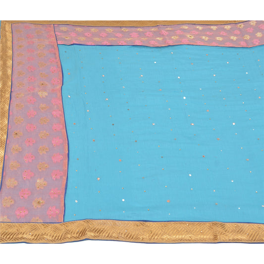Sanskriti Vintage Blue Sarees Art Silk Hand Beaded Premium Sari Craft Sustainable Fabric