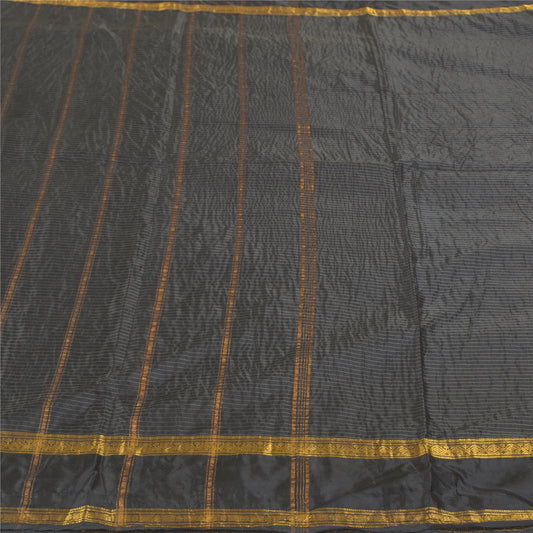 Sanskriti Vintage Black Indian Sarees Art Silk Woven Sari Craft Soft Sustainable Fabric