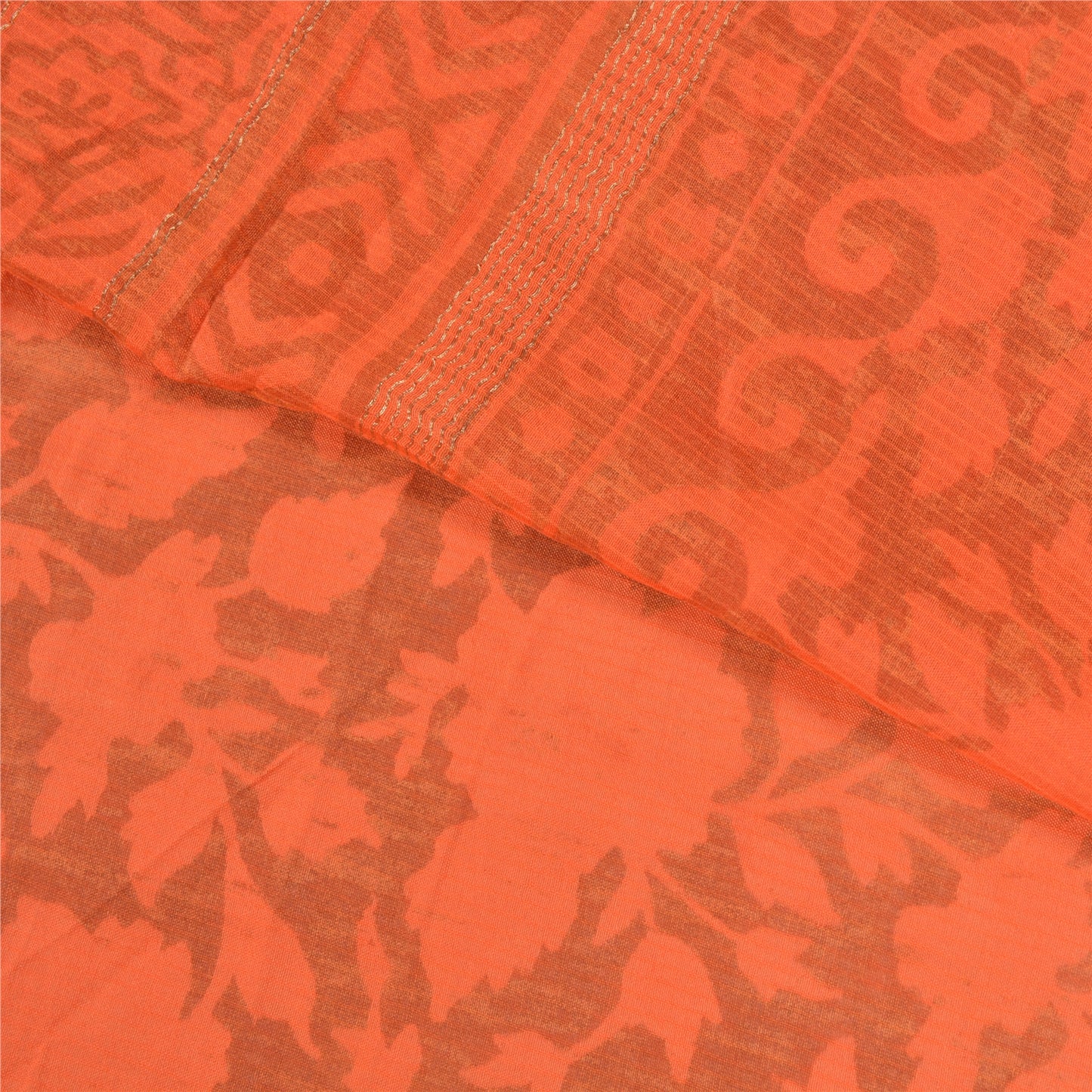 Sanskriti Vintage Orange Sarees Cotton Silk Printed Woven Premium Sari Sustainable Fabric
