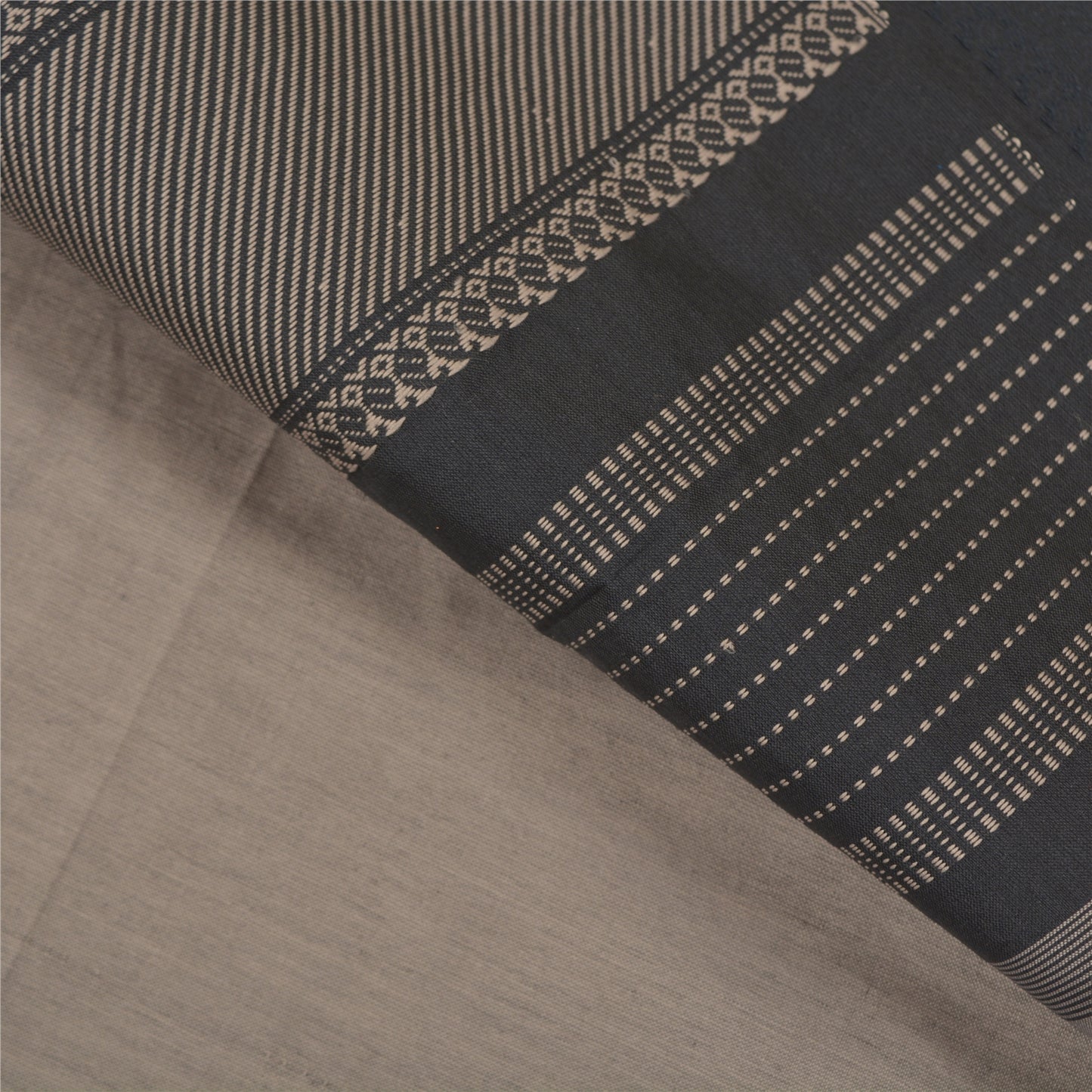 Sanskriti Vintage Grey Sarees Blend Silk Hand Woven Craft Sari 5 Yard Sustainable Fabric