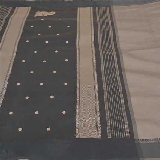 Sanskriti Vintage Grå Sarier Blandet Silke Håndvævet Sari 5 Yard Bæredygtigt Stof