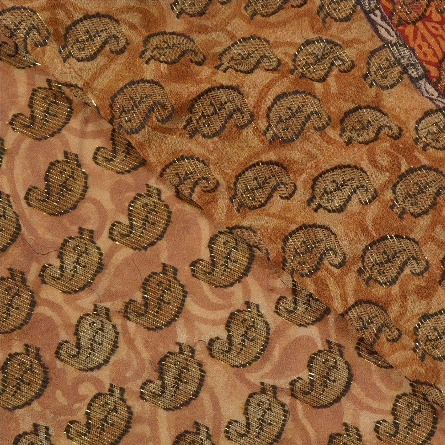 Sanskriti Vintage Brown Sarees 100% Pure Silk Woven Printed Craft Sari Sustainable Fabric