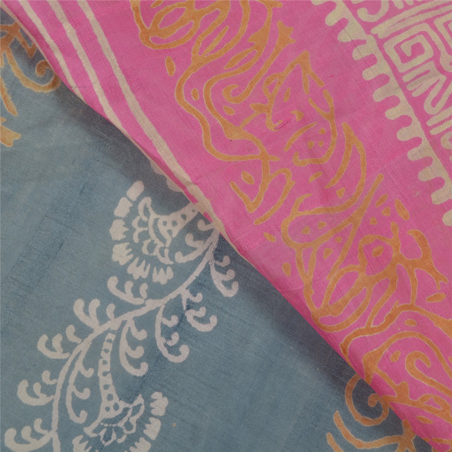 Sanskriti Vintage Pink Sarees 100% Pure Silk Printed Floral Craft Sari Sustainable Fabric
