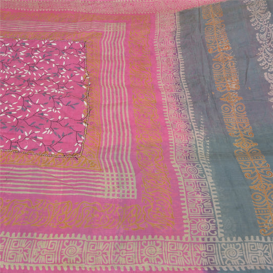 Sanskriti Vintage Pink Sarees 100% Pure Silk Printed Floral Craft Sari Sustainable Fabric