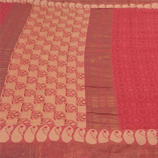 Sanskriti Vintage Pink Sarees Pure Cotton Woven Premium Craft Sari Sustainable Fabric