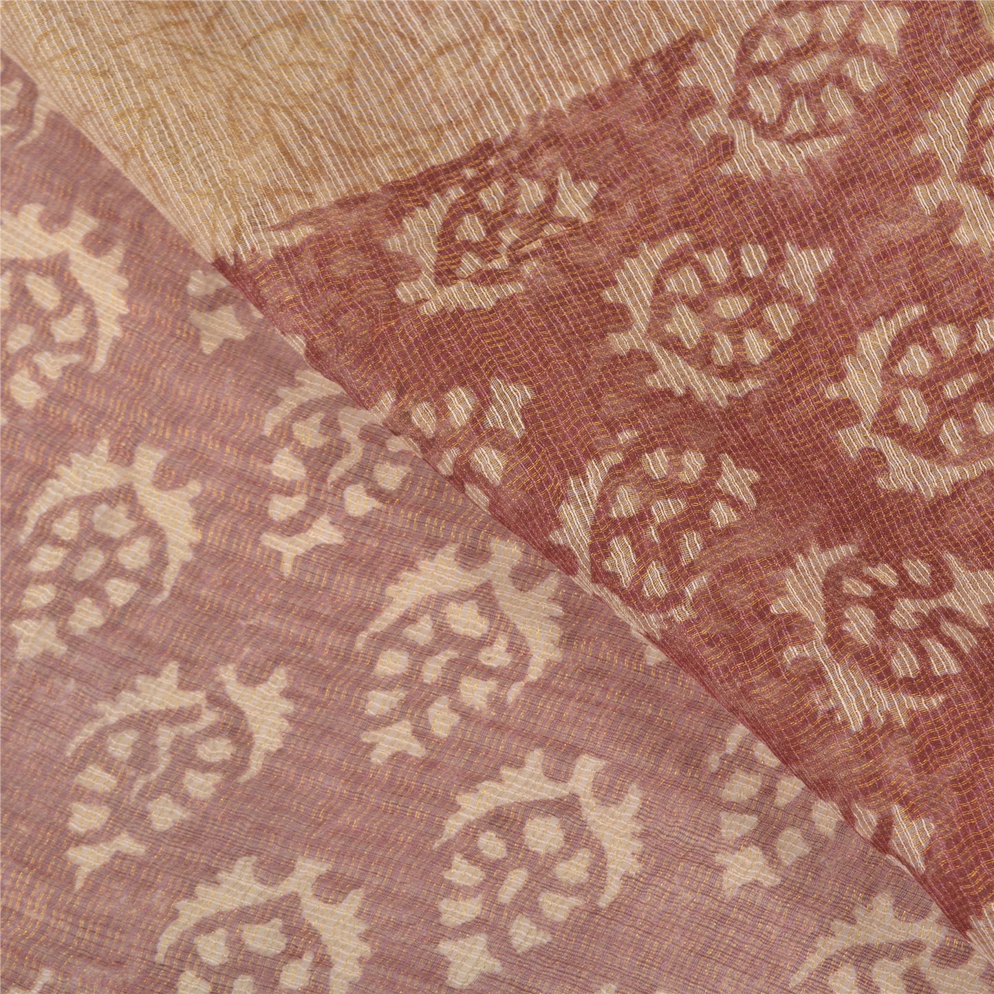 Sanskriti Vintage Brown Indian Sarees 100% Pure Silk Printed 5 Yard Sari Sustainable Fabric