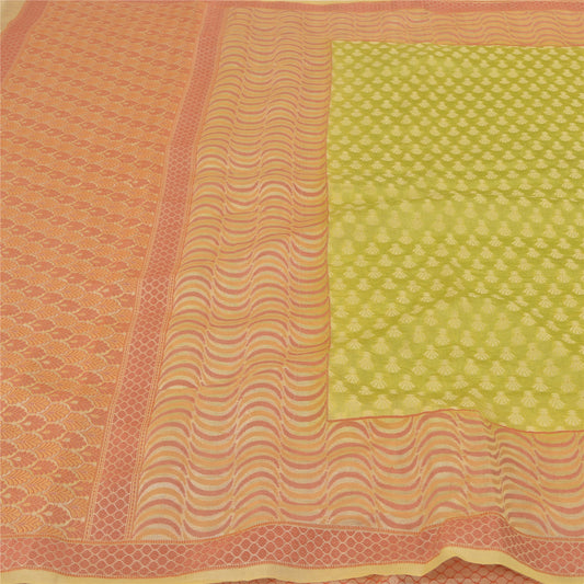 Sanskriti Vintage Green Sarees 100% Pure Silk Hand-Woven Premium Sari Sustainable Fabric