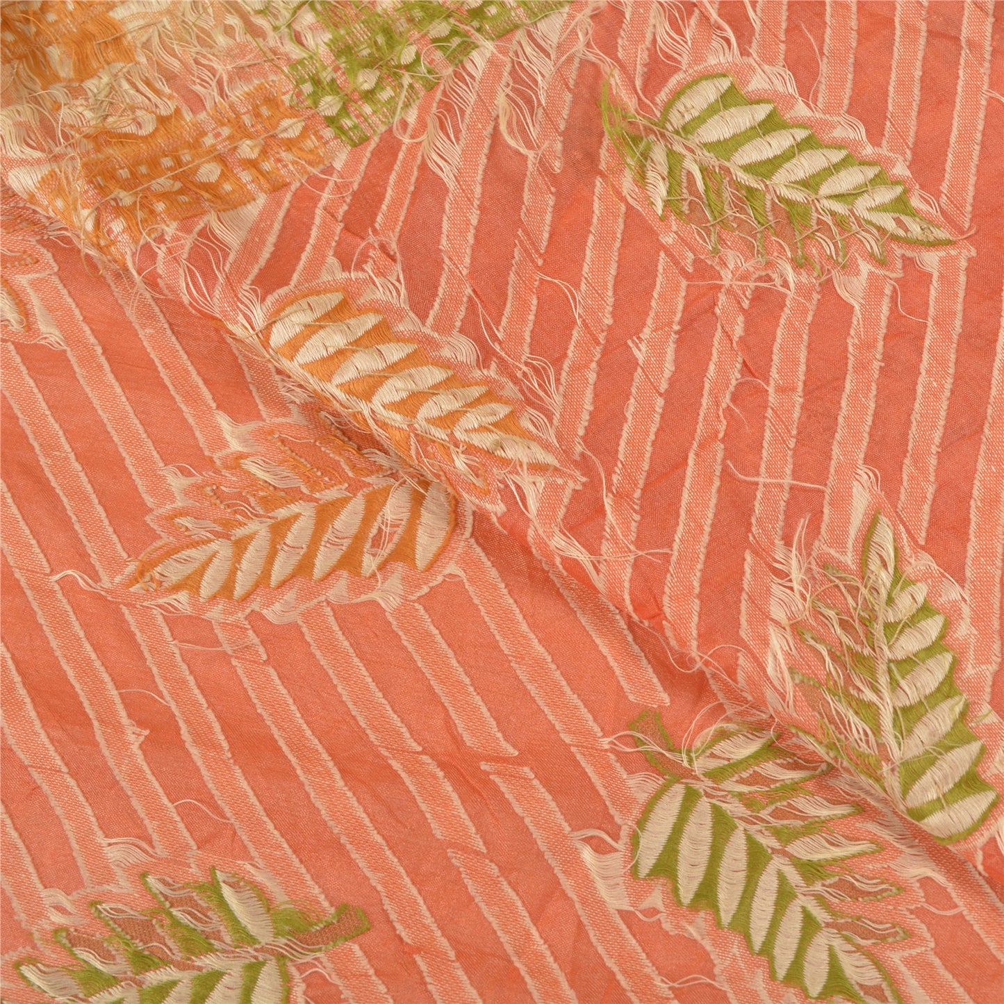 Sanskriti Vintage Peach Sarees Pure Silk Hand Beaded Woven Premium Sari Sustainable Fabric