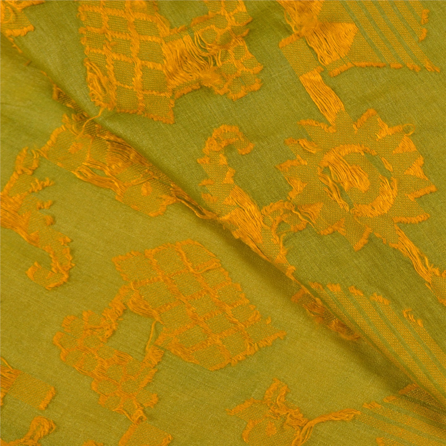 Sanskriti Vintage Green Sarees 100% Pure Silk Woven Sari Craft Soft Sustainable Fabric