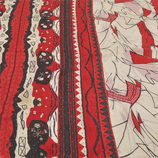 Sanskriti Vintage Røde Sarees Kunstsilke Håndperlet Premium Sari Håndværk Bæredygtigt Stoff