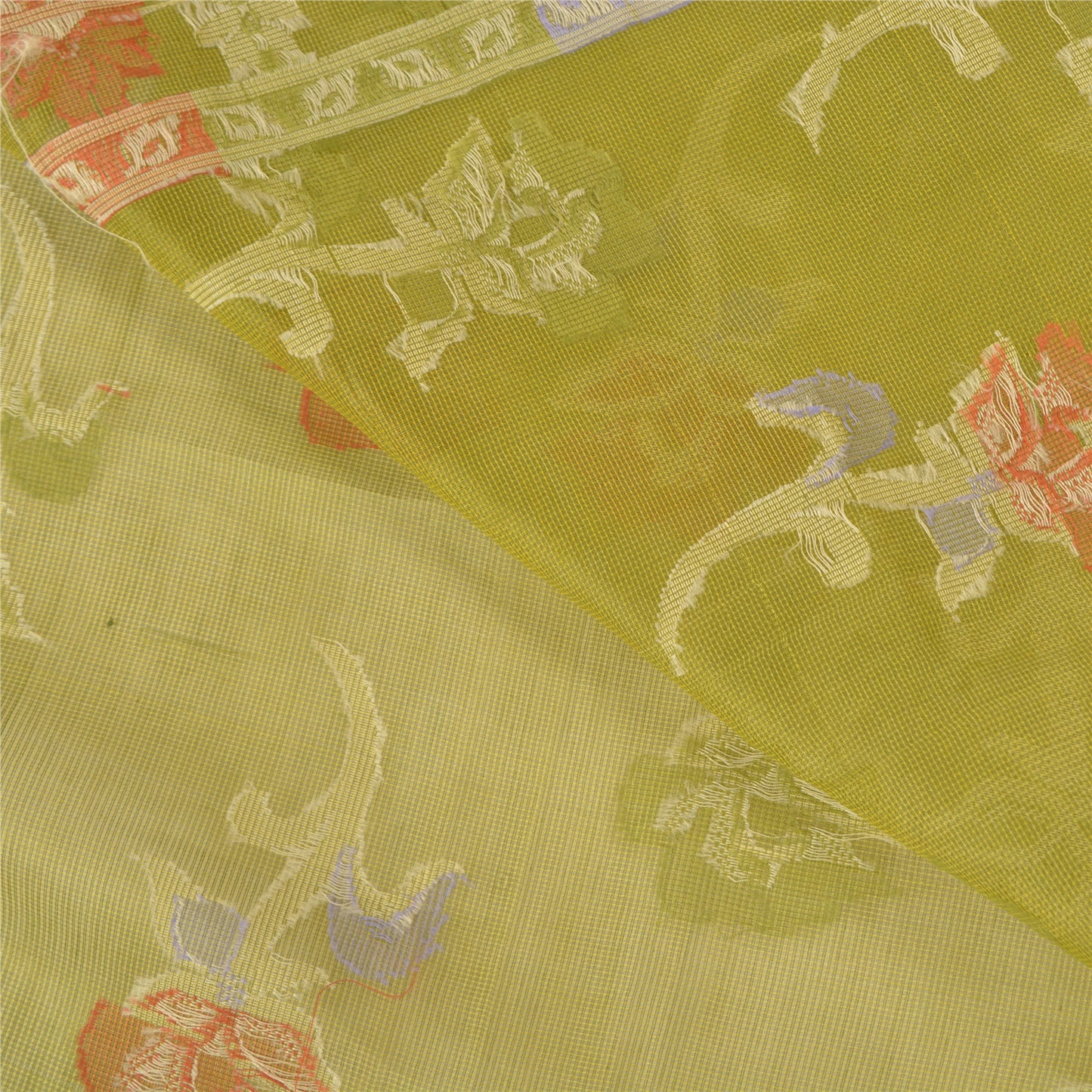 Sanskriti Vintage Green Sarees Pure Cotton Kota Premium Craft Sari Sustainable Fabric