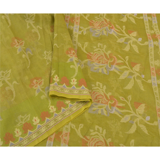 Sanskriti Vintage Green Sarees Pure Cotton Kota Premium Craft Sari Sustainable Fabric