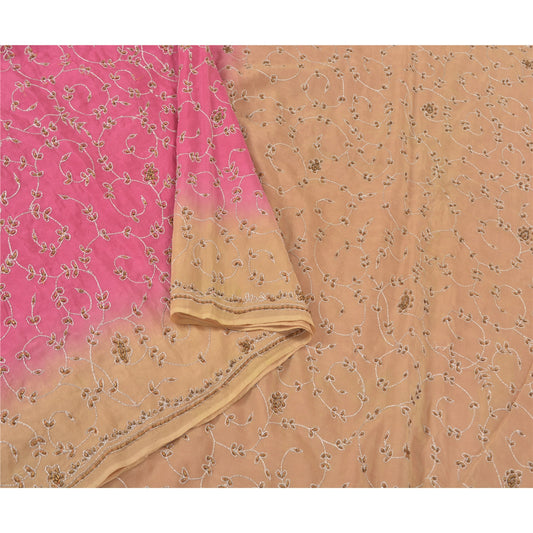 Sanskriti Vintage Pink Sarees Pure Georgette Silk Handmade Premium Sari Sustainable Fabric