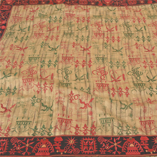 Sanskriti Vintage Ivory Sarees Art Silk Embroidered Warli Premium Sari Sustainable Fabric