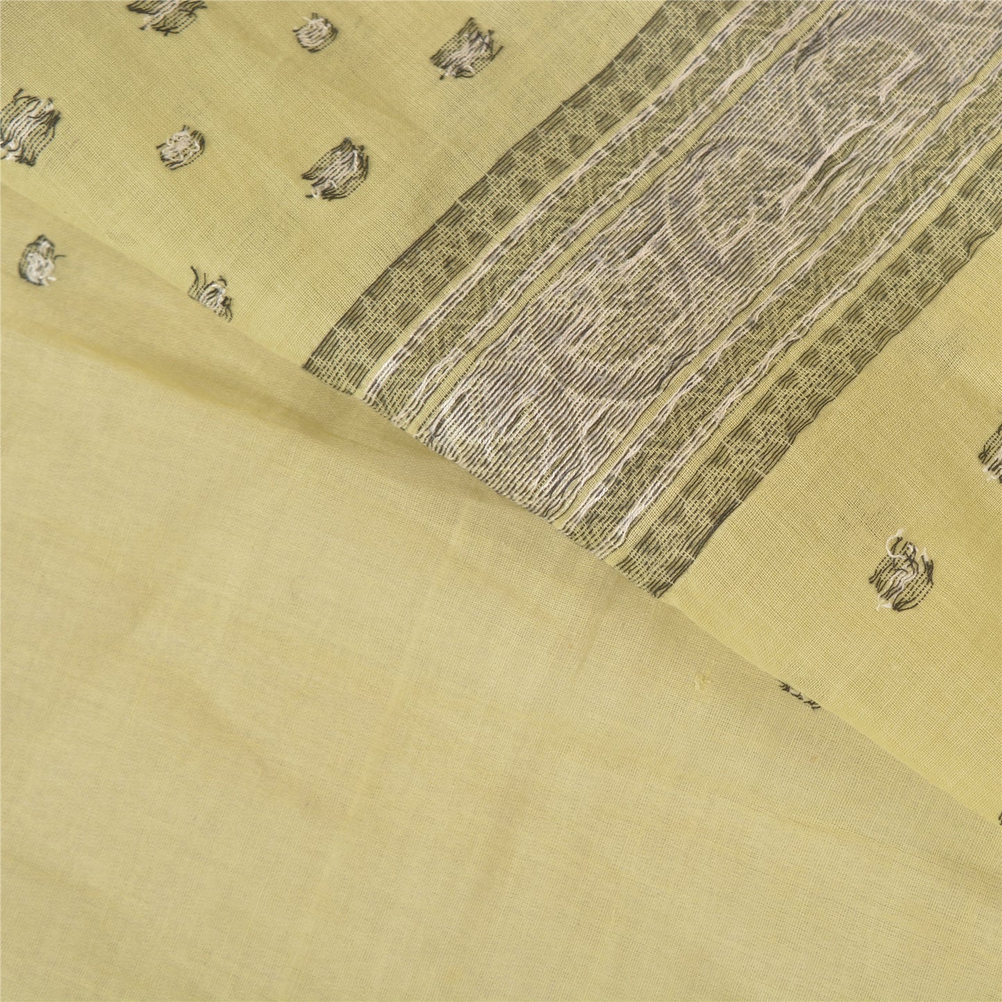 Sanskriti Vintage Light Green Sarees 100% Pure Cotton Hand-Woven Sari Sustainable Fabric