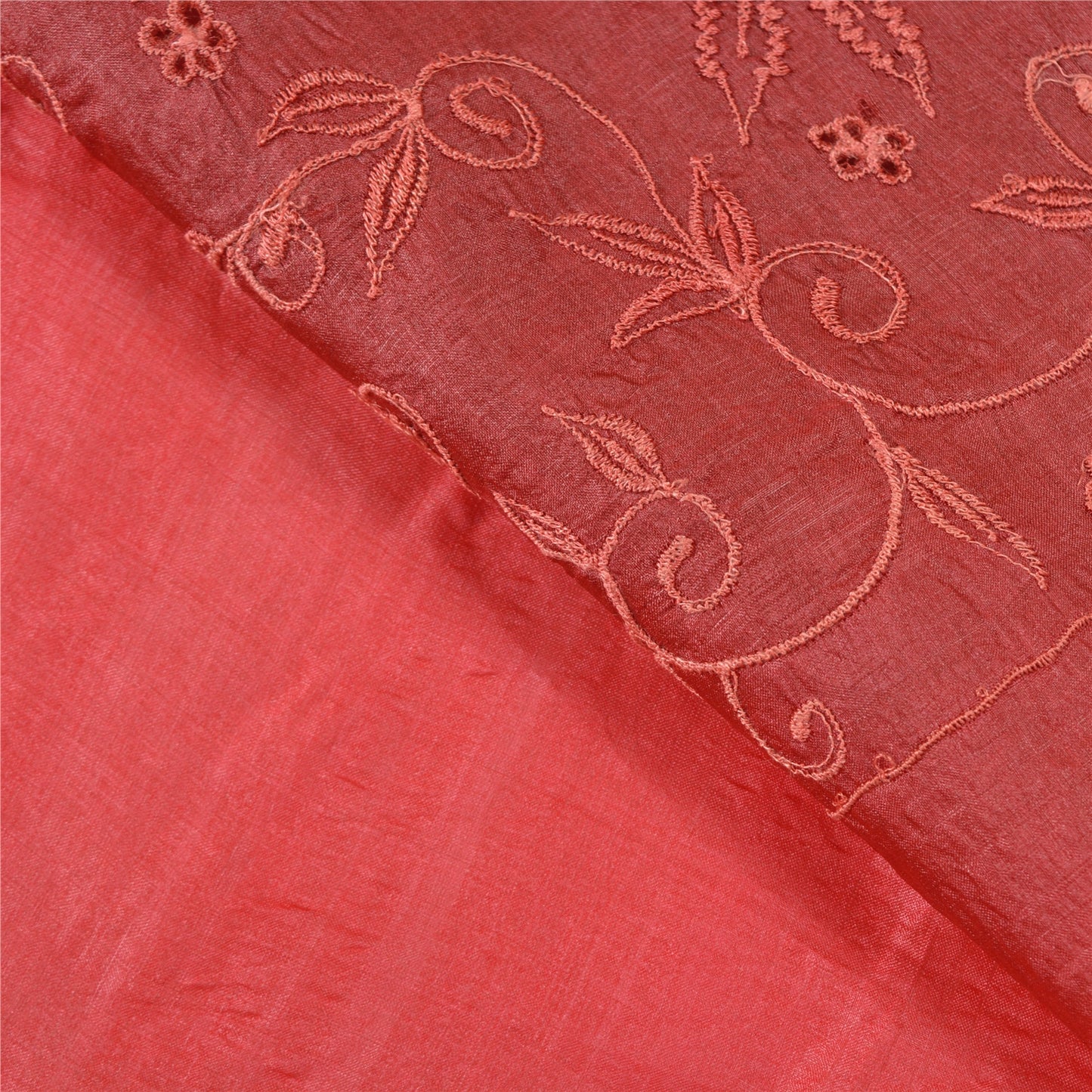Sanskriti Vintage Red Sarees 100% Pure Silk Embroidered Craft Sari 5 Yard Sustainable Fabric
