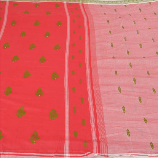 Sanskriti Vintage Pink Indian Sarees 100% Pure Cotton Hand Woven Sari Sustainable Fabric