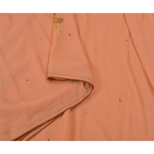 Sanskriti Vintage Peach Sarees Ren Georgette Silke Håndlavet Premium Sari Bæredygtigt Stof
