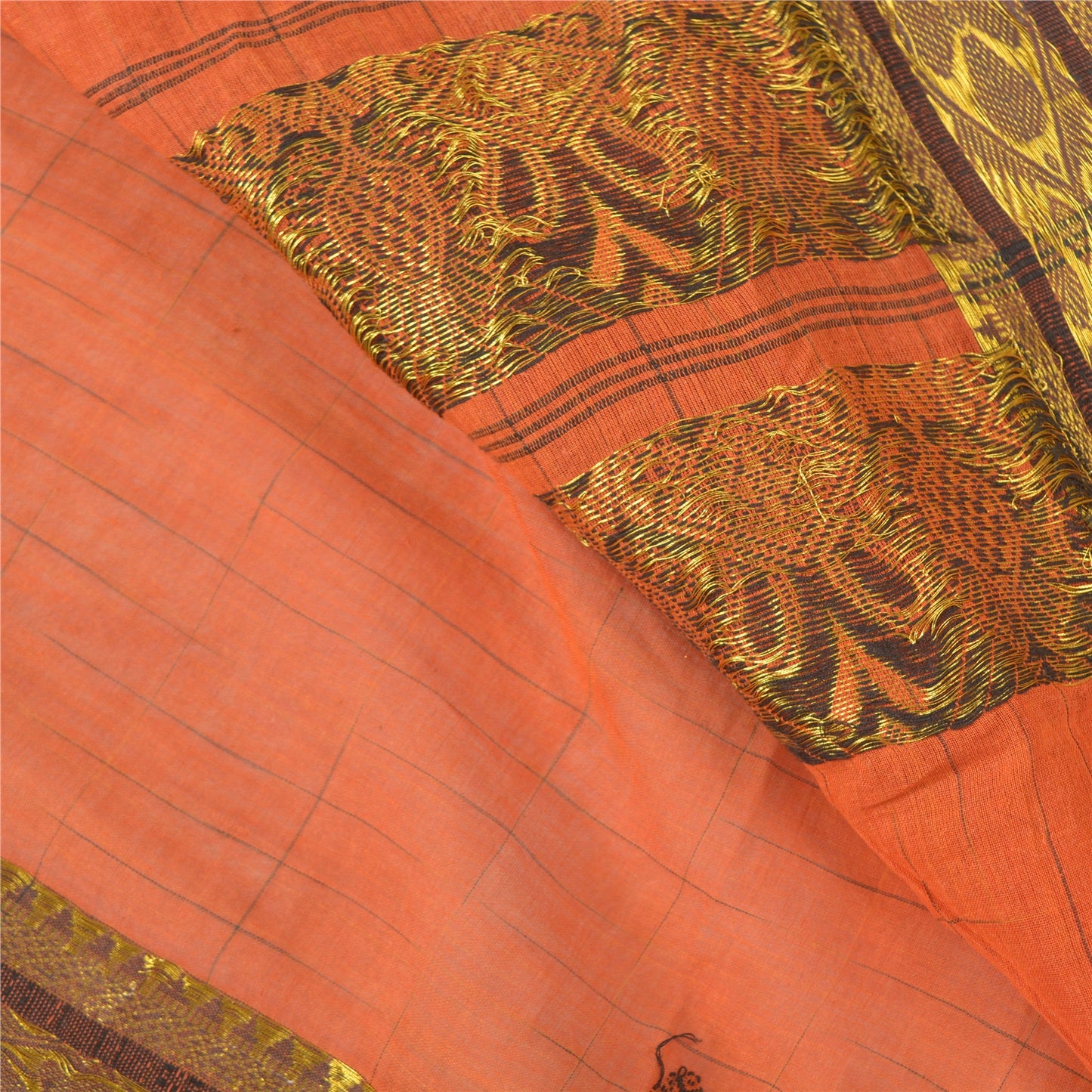 Sanskriti Vintage Orange Sarees 100% Pure Cotton Woven Premium Sari Sustainable Fabric