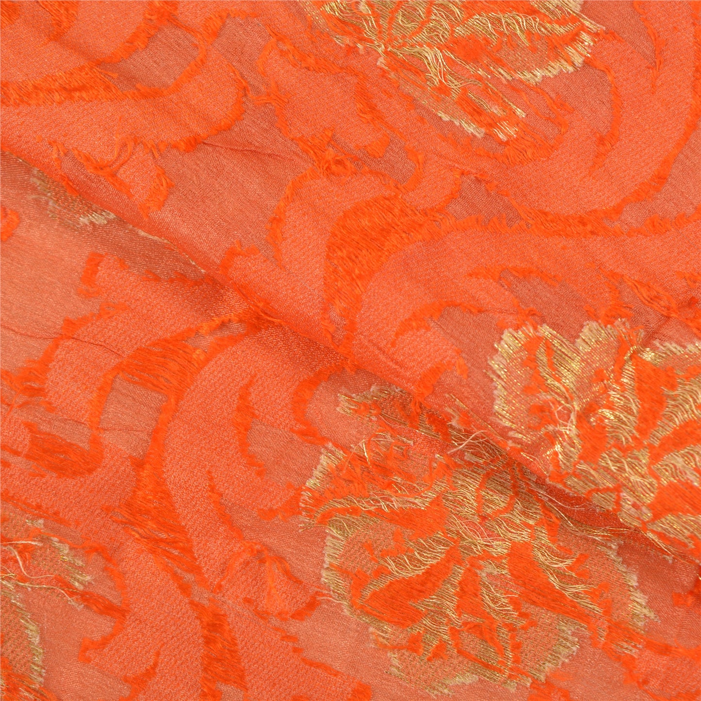 Sanskriti Vintage Orange Sarees 100% Pure Silk Woven Premium Sari Craft Sustainable Fabric
