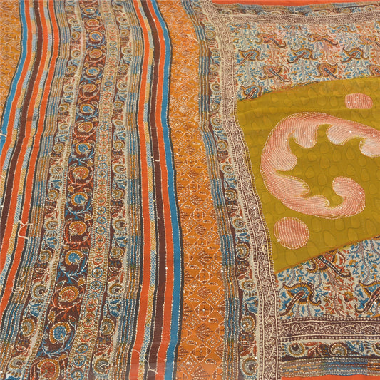 Sanskriti Vintage Indian Sarees Pure Silk Hand Embroidered Kantha Sari Sustainable Fabric