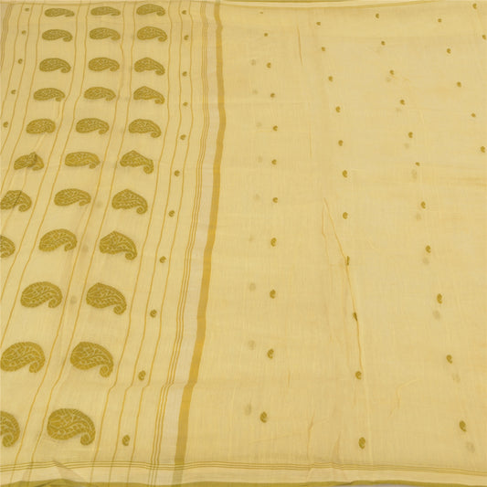 Sanskriti Vintage Lemon Sarees 100% Pure Silk Hand-Woven Sari 5 Yard Sustainable Fabric