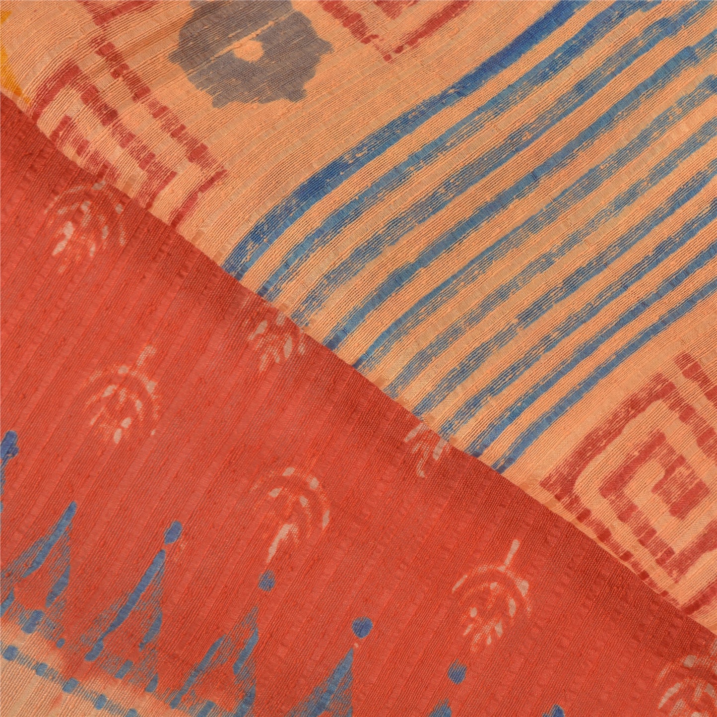 Sanskriti Vintage Orange Sarees 100% Pure Silk Hand-Block Printed Sari Sustainable Fabric