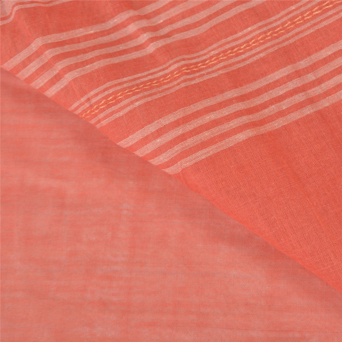 Sanskriti Vintage Coral Indian Sarees 100% Pure Cotton Woven Bomkari Sari Sustainable Fabric