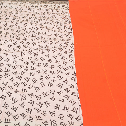 Sanskriti Vintage Orange Indian Sarees Blend Cotton Sari Premium 5 Yard Sustainable Fabric