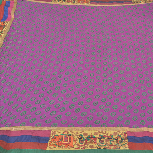 Sanskriti Vintage Purple Sarees Blend Georgette Embroidered Animal Sari Sustainable Fabric
