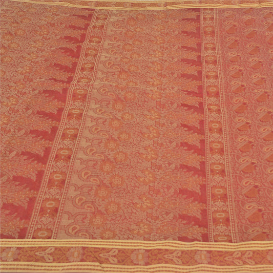 Sanskriti Vintage Dark Red Sarees Art Silk Hand-Woven Premium Sari 5 Yard Sustainable Fabric