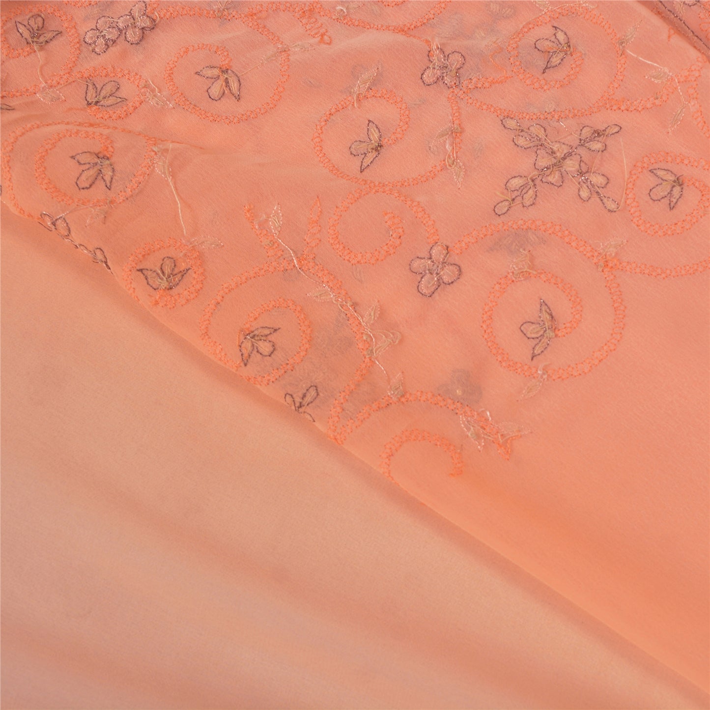 Sanskriti Vintage Peach Sarees Georgette Hand Beaded Premium Sari Craft Sustainable Fabric