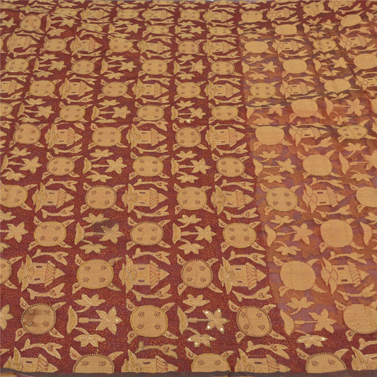 Sanskriti Vintage Indian Sarees Pure Organza Silk Hand Beaded Woven Sari Sustainable Fabric