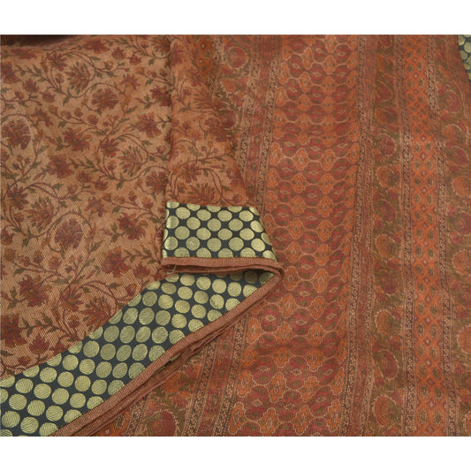Sanskriti Vintage Brown Sarees Cotton Embroidered Printed Sari Craft Soft Sustainable Fabric