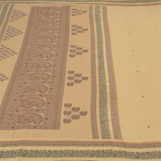 Sanskriti Vintage Beige Indian Sarees 100% Pure Cotton Woven Premium Sari Sustainable Fabric