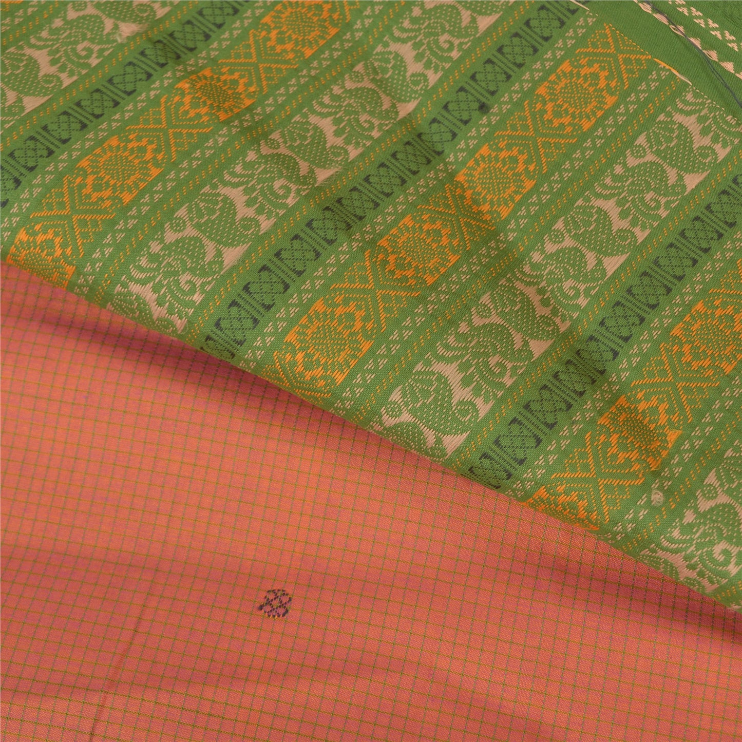 Sanskriti Vintage Green Sarees Blend Silk Hand-Woven Peacock Premium Sari Sustainable Fabric