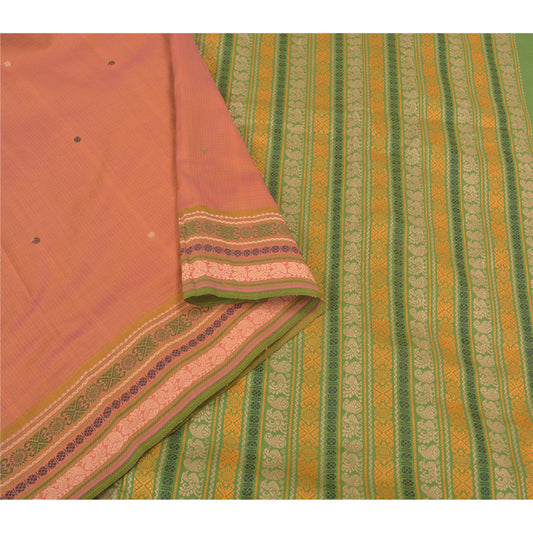 Sanskriti Vintage Green Sarees Blend Silk Hand-Woven Peacock Premium Sari Sustainable Fabric