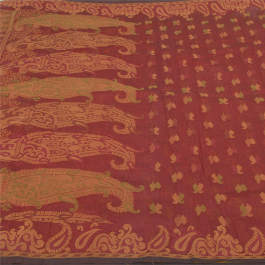 Sanskriti Vintage Dark Red Sarees Blend Cotton Hand-Woven Premium Sari Sustainable Fabric
