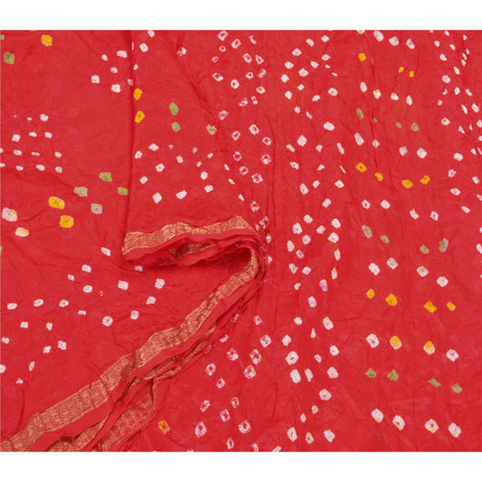 Sanskriti Vintage Red Indian Sarees Art Silk Bandhani Woven Sari 5 Yard Sustainable Fabric