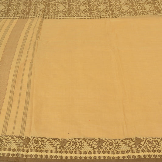Sanskriti Vintage Fawn Sarees 100% Pure Cotton Woven Peacock Premium Sari Sustainable Fabric