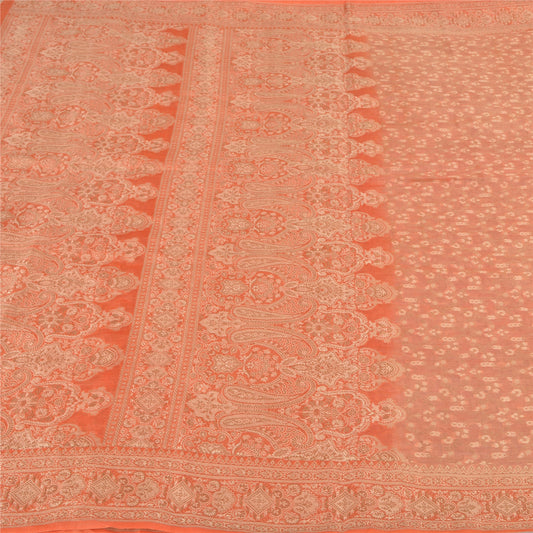 Sanskriti Vintage Peach Sarees 100% Pure Silk Hand-Woven Premium Sari Sustainable Fabric