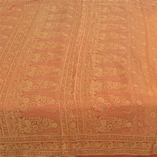 Sanskriti Vintage Orange Indian Sarees Art Silk Woven Sari Craft 5 Yard Sustainable Fabric