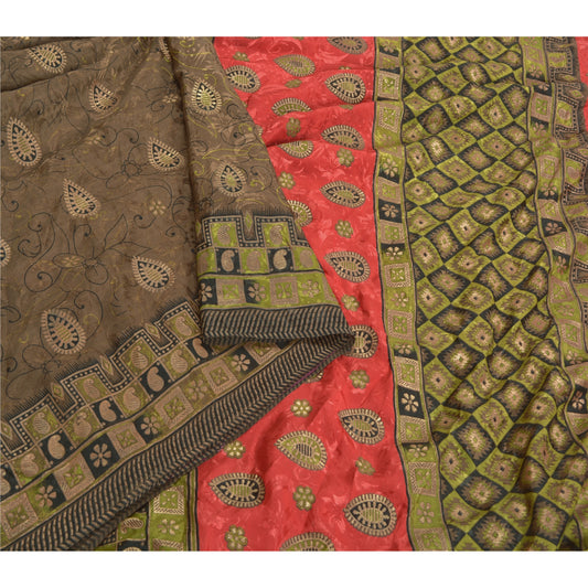 Sanskriti Vintage Brown Indian Sarees Art Silk Printed Premium Sari Craft Sustainable Fabric