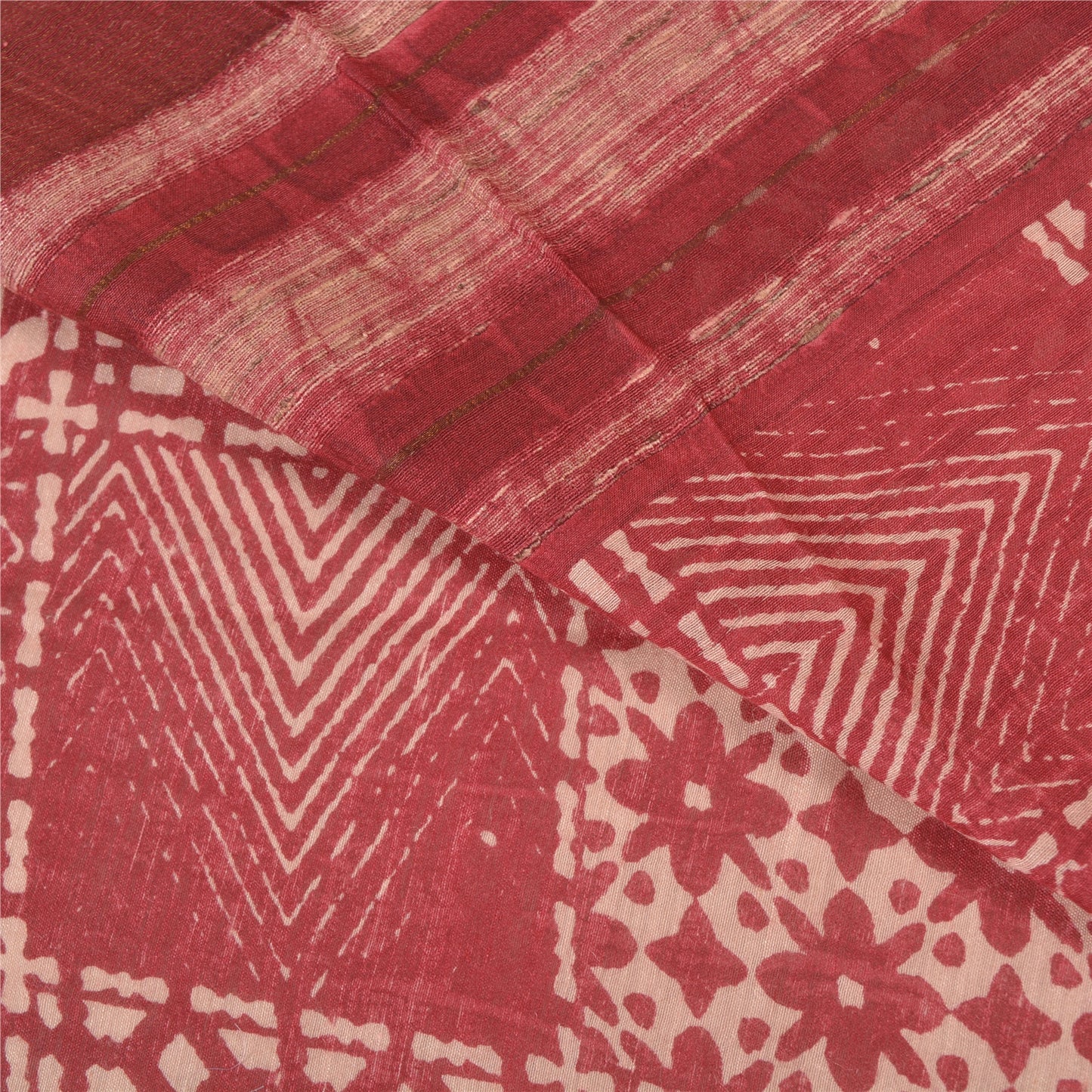 Sanskriti Vintage Dark Red Sarees 100% Pure Silk Printed Sari Craft Sustainable Fabric
