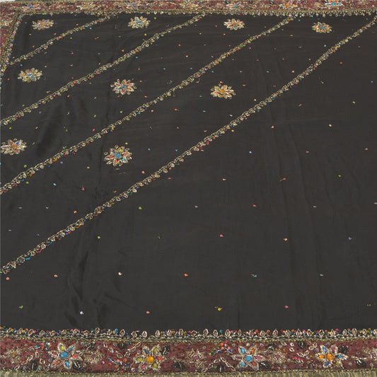 Sanskriti Vintage Black Sarees 100% Pure Silk Hand Beaded Cultural Sari Sustainable Fabric