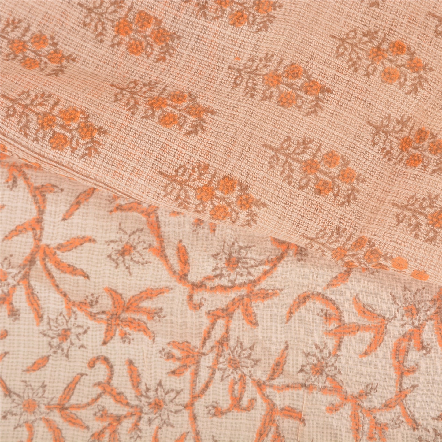Sanskriti Vintage Peach Sarees 100% Pure Silk Block Printed Woven Sari Sustainable Fabric