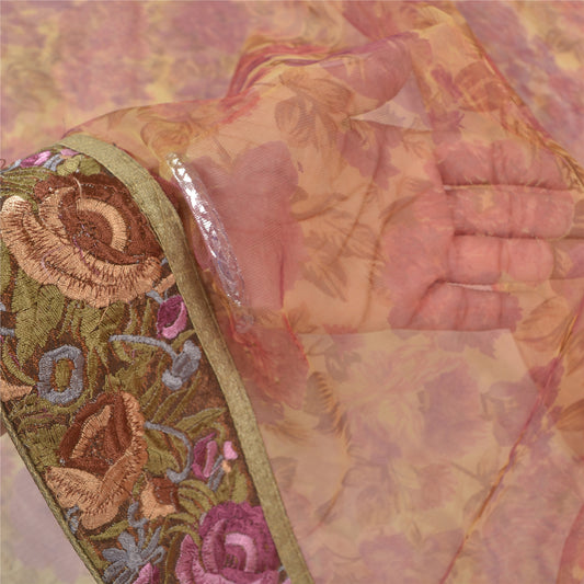 Sanskriti Vintage Indian Sarees Net Mesh Embroidered Premium Sari Craft Sustainable Fabric